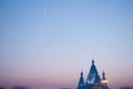 Snow castle silhouette sunset